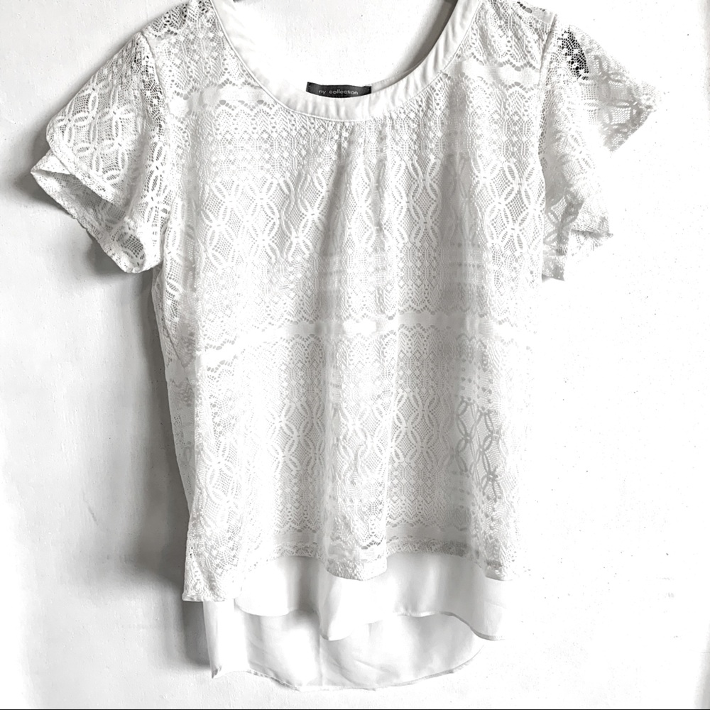 NY Collection Tulip Sleeve Lace Overlay Blouse